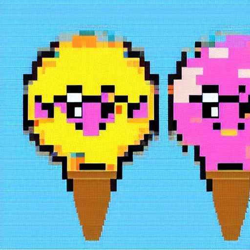 Image similar to colorful anime with big eyes eating ice cream pixel art