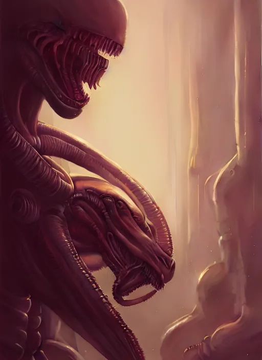 Prompt: highly detailed portrait of xenomorph, stephen bliss, unreal engine, greg rutkowski, loish, rhads, beeple, makoto shinkai and lois van baarle, ilya kuvshinov, rossdraws, tom bagshaw, alphonse mucha, global illumination, god rays, detailed and intricate environment