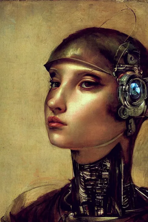 Image similar to a close - up portrait of a cyberpunk cyborg girl, by tintoretto, rule of thirds