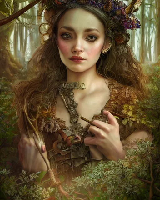 Image similar to A beautiful maid in a magical forest, beautiful face, very detailed face, fantasy art, in the style of JOHN STEPHENS, illustration, epic, fantasy, intricate, hyper detailed, artstation, concept art, smooth, sharp focus