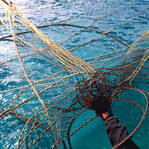 Prompt: trawl nets dragging over the seabed