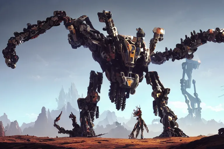 Image similar to longleg machine mecha animal beast robot of horizon forbidden west horizon zero dawn bioluminiscence global illumination ray tracing hdr fanart arstation by sung choi and eric pfeiffer and gabriel garza and casper konefal