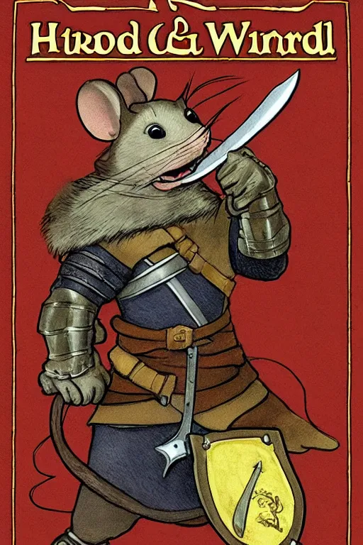 Image similar to a heroic mouse knight with sword and shield, redwall, brian jacques, detailed, epic