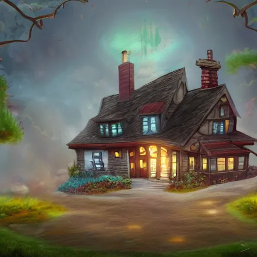 Prompt: a house, fantasy digital art