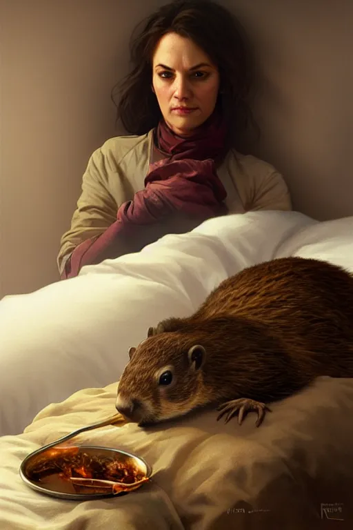 Image similar to groundhog cooking meth lies on the bed, realistic portrait, highly detailed, digital painting, artstation, concept art, smooth, sharp focus, illustration, cinematic lighting, art by artgerm and greg rutkowski and alphonse mucha