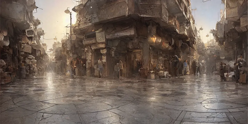 Prompt: hyper realistic, beautiful damascus city, cleaned up,, painted by greg rutkowski, highly detailed,