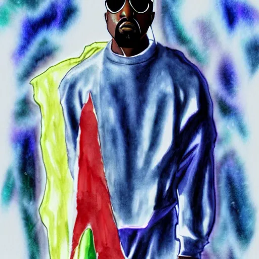 Image similar to a full body drawing of Kanye West in Genesis Evangelion, watercolor, animation, concept art