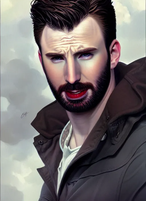 Image similar to Chris Evans as Lucifer morningstar, slight smile, highly detailed, digital painting, artstation, concept art, sharp focus, illustration, art by wlop and J. C. Leyendecker and Edmund Bliar Leighton and Charlie Bowater