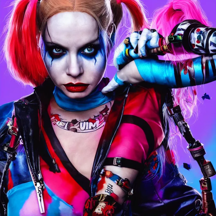 Image similar to portrait of Baby Spice as a harley quinn in Suicide Squad. intricate artwork, wlop, beeple. octane render, trending on artstation, greg rutkowski very coherent symmetrical artwork. cinematic, hyper realism, high detail, octane render, 8k