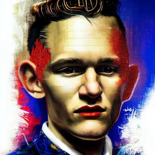 Prompt: vitalik buterin, realistic, regal, refined, detailed digital art, michael cheval, walt disney ( 1 9 3 7 ), basquiat, oil painting, steampunk, highly detailed, cinematic lighting, unreal engine, 8 k