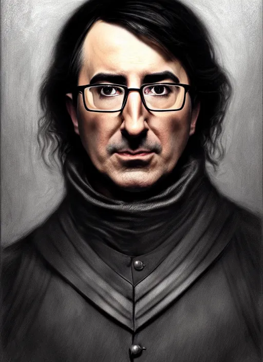 Image similar to portrait of stoic looking john oliver as in the vigo carpathian painting, full body, military uniform, fantasy, intricate, elegant, beautiful, highly detailed, charcoal, centered, dark, smokey, digital painting, artstation, concept art, smooth, sharp focus, illustration, art by artgerm and greg rutkowski and alphonse mucha