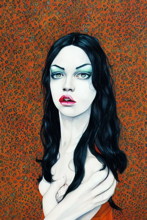 Image similar to portrait of a young beautiful woman with dark hair and dark eyes artwork by Martine Johanna, Jack Gaughan