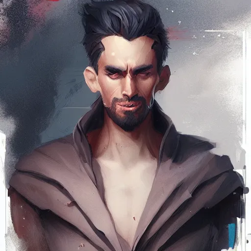 Image similar to a man illustrated by artgerm and greg rutkowski