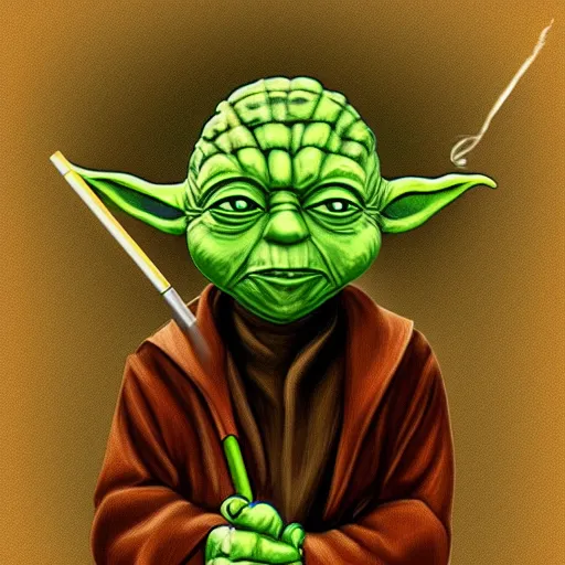 Prompt: Yoda smoking a blunt, Digital painting