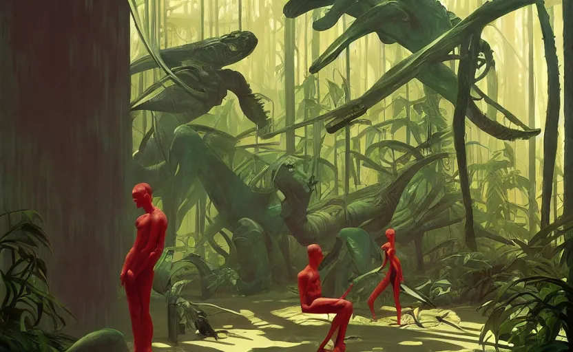 Prompt: inside jungle, very coherent, painted by Edward Hopper, Wayne Barlowe, painted by James Gilleard, airbrush, art by JamesJean