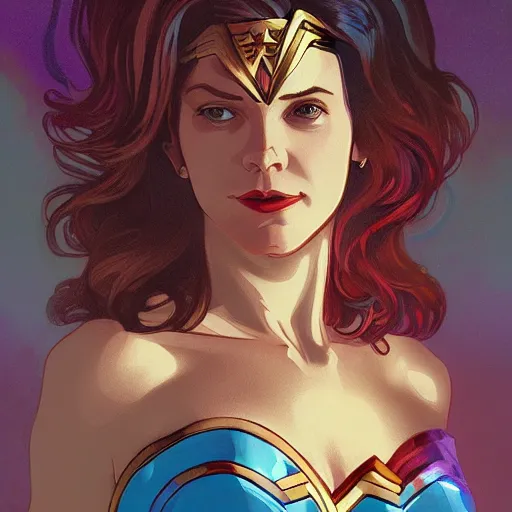 Prompt: Meg Ryan as Wonder Woman, ambient lighting, 4k, alphonse mucha, lois van baarle, ilya kuvshinov, rossdraws, artstation