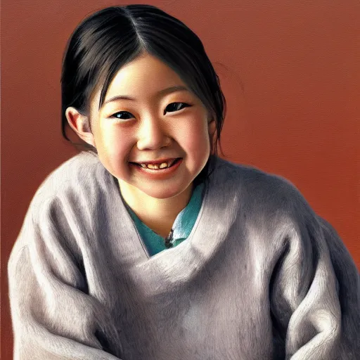 Image similar to high quality high detail painting by lucian freud, hd, smiling cute japanese girl portrait, photorealistic lighting