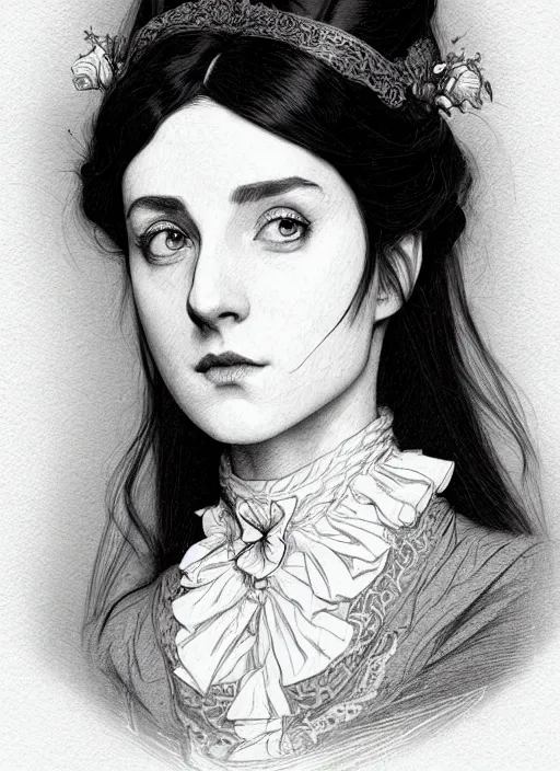 Prompt: a portrait of a young irish woman with a crooked nose in victorian clothing, confident pose, intricate, elegant, sharp focus, illustration, highly detailed, concept art, matte, trending on artstation, anime, art by james jean and artgerm and brian despain and alberto mielgo, greg rutkowski, wlop, ilya kuvshinov, strong strokes