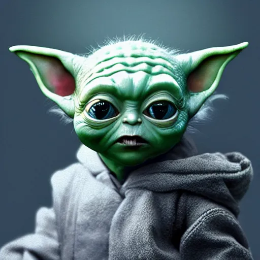 Image similar to Very very very very highly detailed epic central composition photo of baby Yoda as Smeagol face, intricate, happy colors, extremely detailed, digital painting, smooth, sharp focus, illustration, volumetric lighting, incredible art by Brooke Shaden, artstation, concept art, Octane render in Maya and Houdini