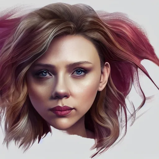 Image similar to ((((Scarlett Johansson)))) and Elizabeth Olsen!!!!!!!!! crossbreed, illustrated and rendered by Xie Boli, trending on artstation, 4k, 8k, photorealistic imagery, photorealistic details, intricate, highly detailed