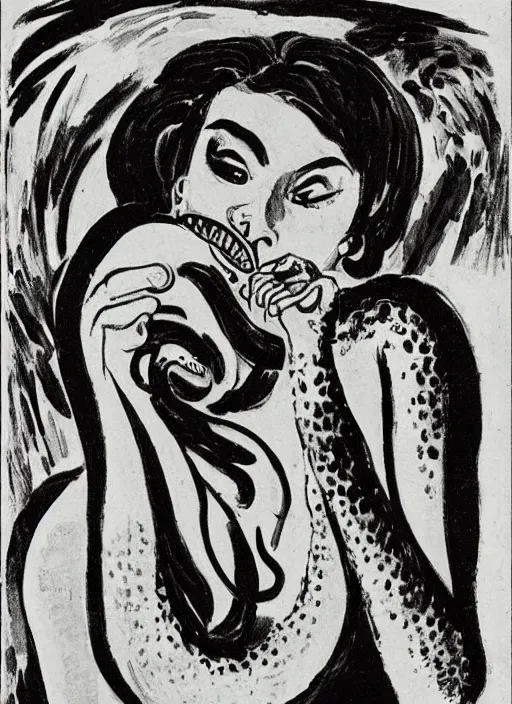 Image similar to a boa constrictor trying to get the last bit of toothpaste out of the tube, ernst ludwig kirchner