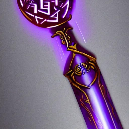 Prompt: a magic wand glowing red and purple energy, engraved with runes, in the style of artgerm.