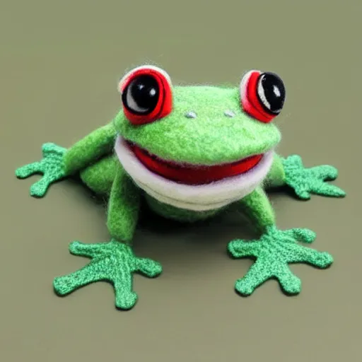 Prompt: frog sock puppet, kawai, wool, photorealistic, very detailed, 4 k