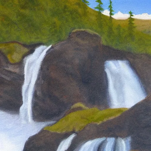 Prompt: portrait of tardigrade at Brooks Falls in Alaska, landscape painting by Moran and George Caitlin