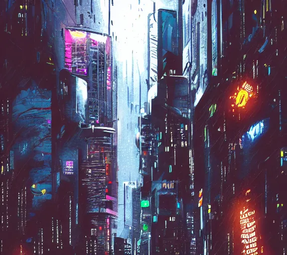 Image similar to dark cyberpunk rain city