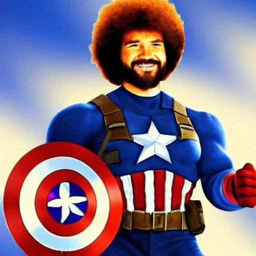 Image similar to Bob Ross as Captain America