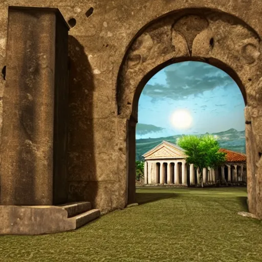 Prompt: ancient, Greek church,monument, arch, fantasy, mountain valley, hyper realistic