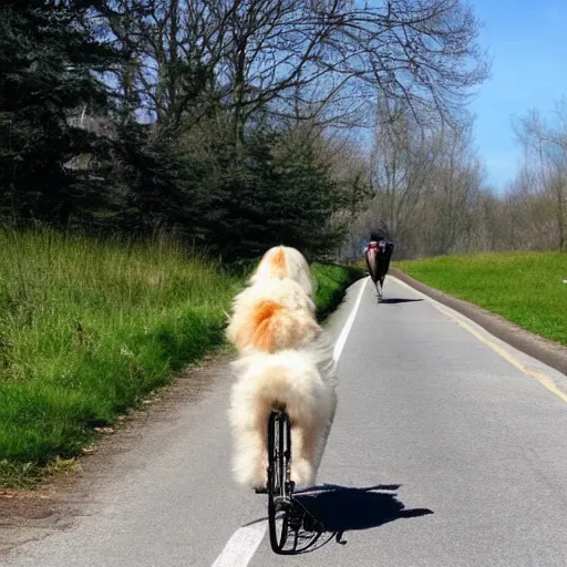 Prompt: a dog riding a bicycle