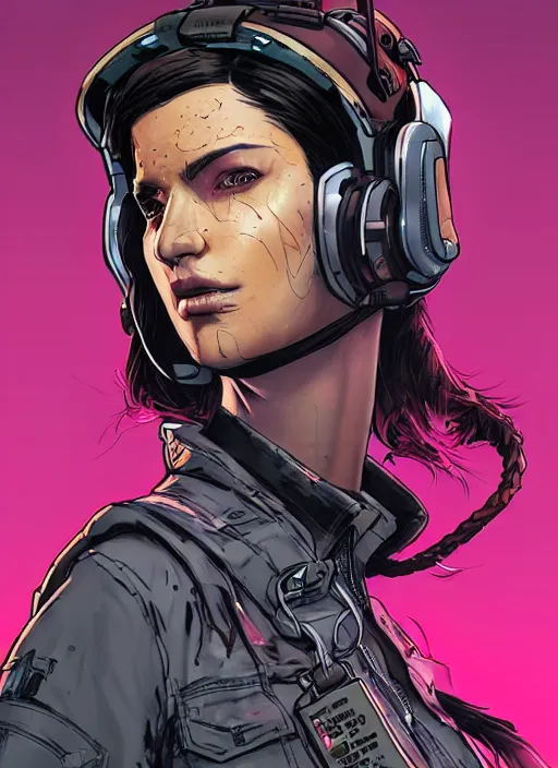 Prompt: Beautiful Maria. Gorgeous female cyberpunk mercenary wearing a cyberpunk headset, military vest, and jumpsuit. gorgeous face. Concept art by James Gurney and Laurie Greasley. Moody Industrial skyline. ArtstationHQ. Creative character design for cyberpunk 2077.