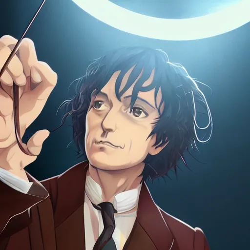 Prompt: portrait of harry houdini world greatest magician of the smokes and mirror, anime fantasy illustration by tomoyuki yamasaki, kyoto studio, madhouse, ufotable, square enix, cinematic lighting, trending on artstation