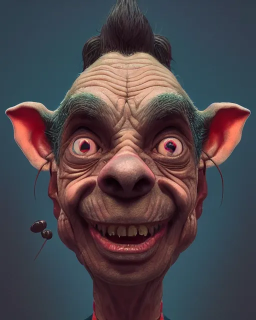 Prompt: portrait of mr bean goblin. intricate abstract. intricate artwork, by tooth wu, wlop, beeple, dan mumford. concept art, octane render, trending on artstation, greg rutkowski very coherent symmetrical artwork. cinematic, key art, hyper realism, high detail, octane render, 8 k, iridescent accents