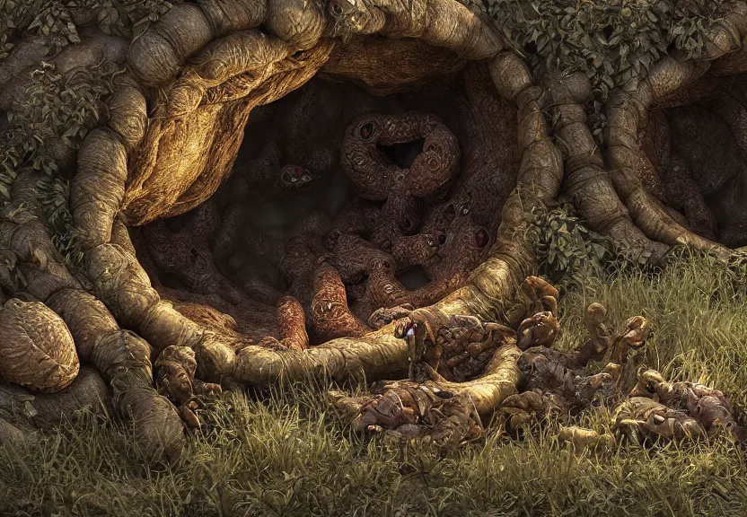 Image similar to close photorealism of zerg hive nest beautiful art uhd 4 k, artstation, hdr, 4 k, incredible detail, cinematic lighting, unreal engine 5