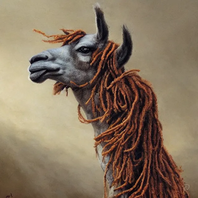 Prompt: llama with dreadlocks, by mandy jurgens, ernst haeckel, ron embleton, james jean