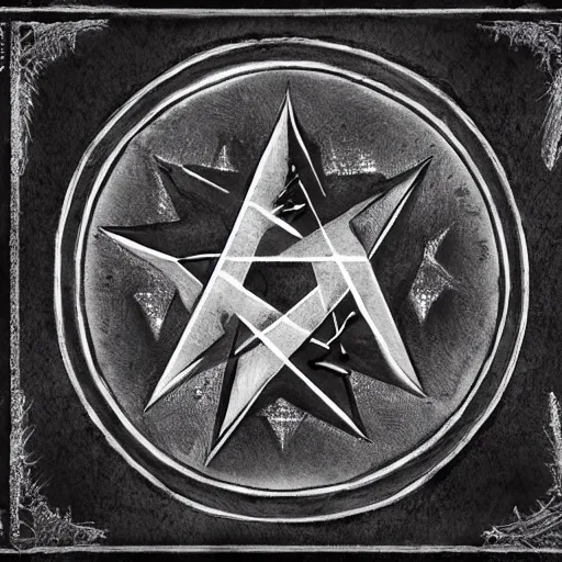 Image similar to magic pentagram iconography old book logo diablo blizzard digital art, trending on art station kvlt by peder balke by fernando forero mystic high contrast bold colors noir
