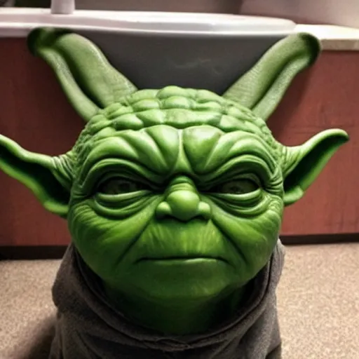 Image similar to toilet with angry facial expression, used by yoda