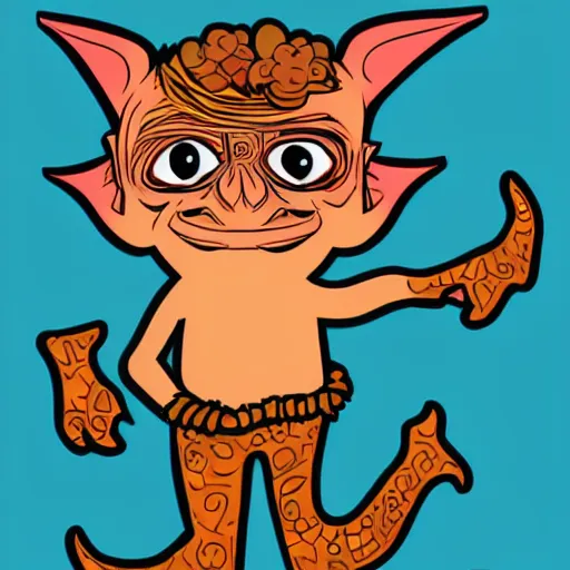 Image similar to full body portrait of a goblin, cartoon, illustration, comic, vector art, boho style