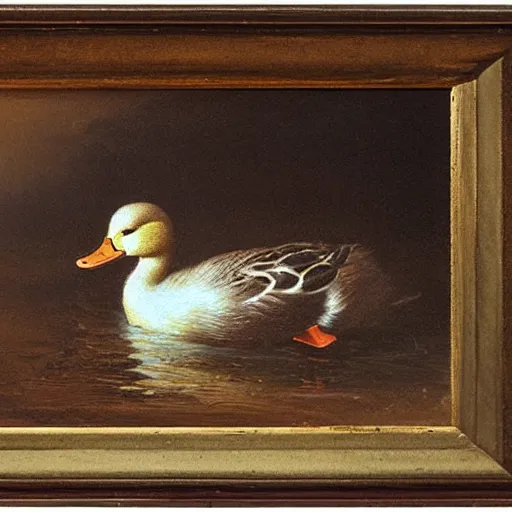 Image similar to lonely duck under a street light by august friedrich schenck, oil painting, close - up