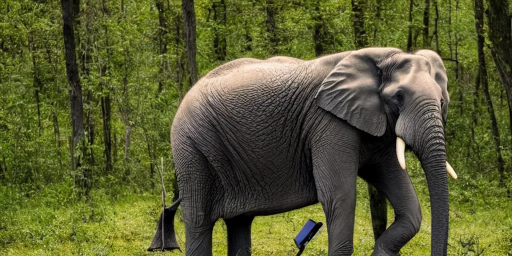 Prompt: a photo of an elephant with a forrest growing out of its back
