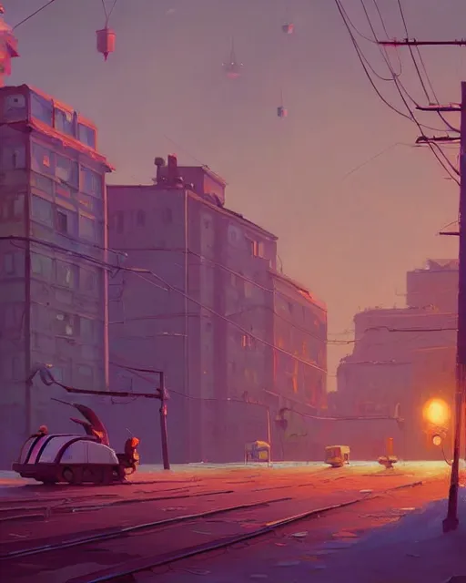 Prompt: a beautiful painting of old soviet city, by simon stalenhag, cory loftis, james gilleard, atey ghailan, makoto shinkai, goro fujita, studio ghibli, rim light, exquisite lighting, clear focus, very coherent, plain background, soft painting