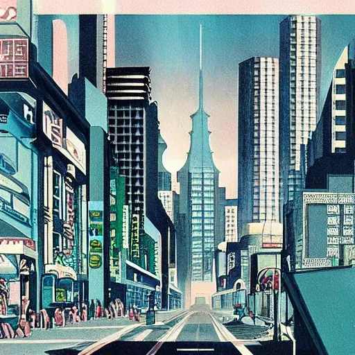 Image similar to “ large art deco city in 1 9 4 5, from an anime movie ”