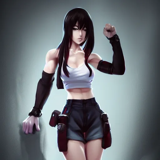 Image similar to head to toe shot of tifa lockhart by wlop, rossdraws, mingchen shen, bangkuart, sakimichan, yan gisuka, jeongseok lee, artstation, 4k