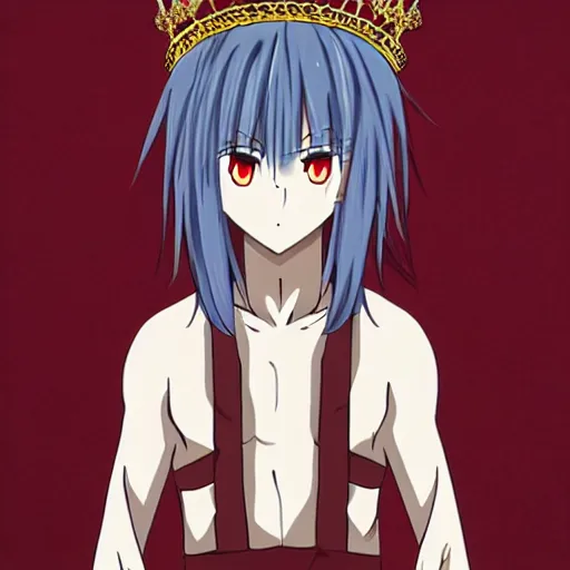 Image similar to man with red eyes and a crown grinning, anime