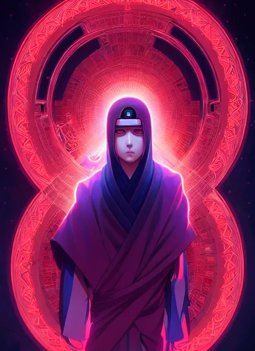 Image similar to symmetry!! itachi, glowing lights!! intricate, elegant, highly detailed, digital painting, artstation, concept art, smooth, sharp focus, illustration, art by artgerm and greg rutkowski and alphonse mucha