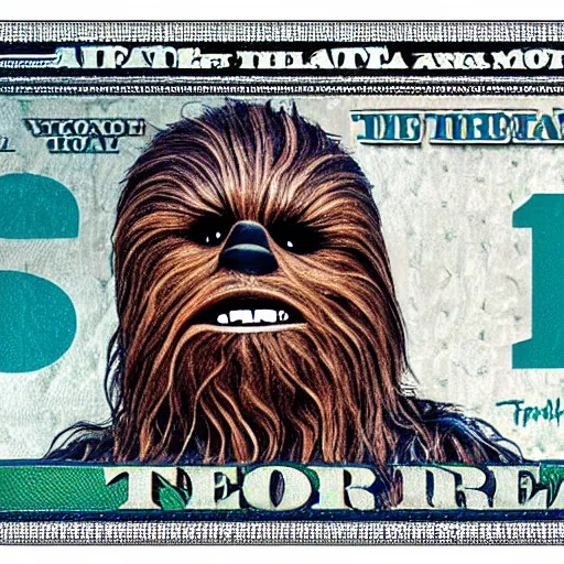 Prompt: chewbacca printed on a dollar note