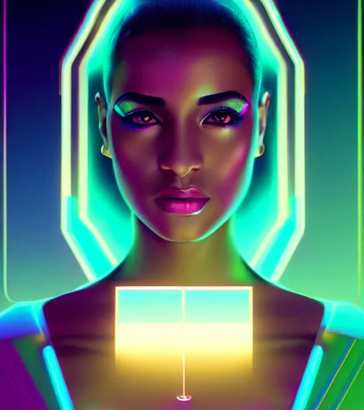 Image similar to symmetry!! egyptian princess of technology, solid cube of light, hard edges, product render retro - futuristic poster scifi, lasers and neon circuits, brown skin gorgeous egyptian princess, intricate, elegant, highly detailed, digital painting, artstation, concept art, smooth, sharp focus, illustration, dreamlike, art by artgerm