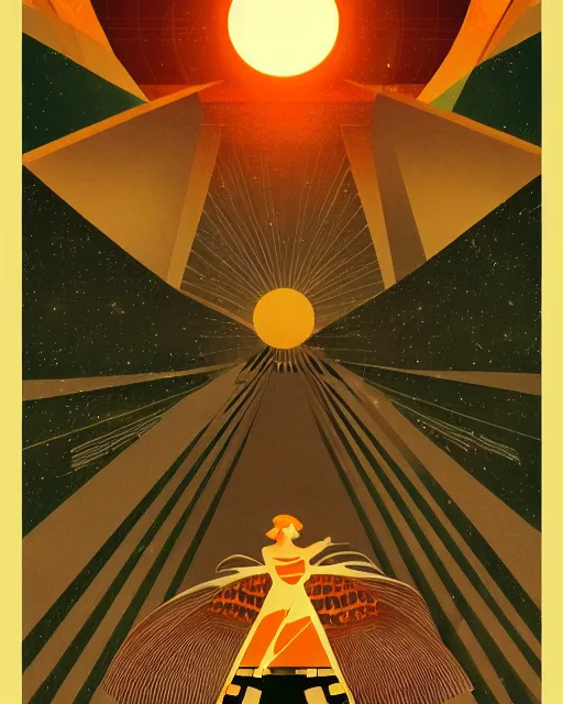 Prompt: art deco illustration of the most epic sunset, artstation, deviantart, pinterest, 5 0 0 px models